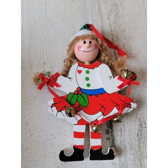 R.O.C. elf girl bell ornament Xmas decor mistletoe - Picture 1 of 8